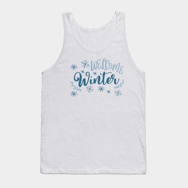 Welcome Winter Snowflakes Holiday Typography Tank Top by Grafikstudio